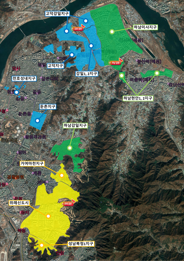 고덕강일지구 고덕재건축 강일지구 강일1,2지구 미사지구 현안1지구 현안2지구 강동열원시설 하남열원시설 사업위치도